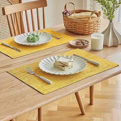 Softalker Faux Linen Cloth Placemats Set of 6-12 x 18 Inch, Mustard - Image 2