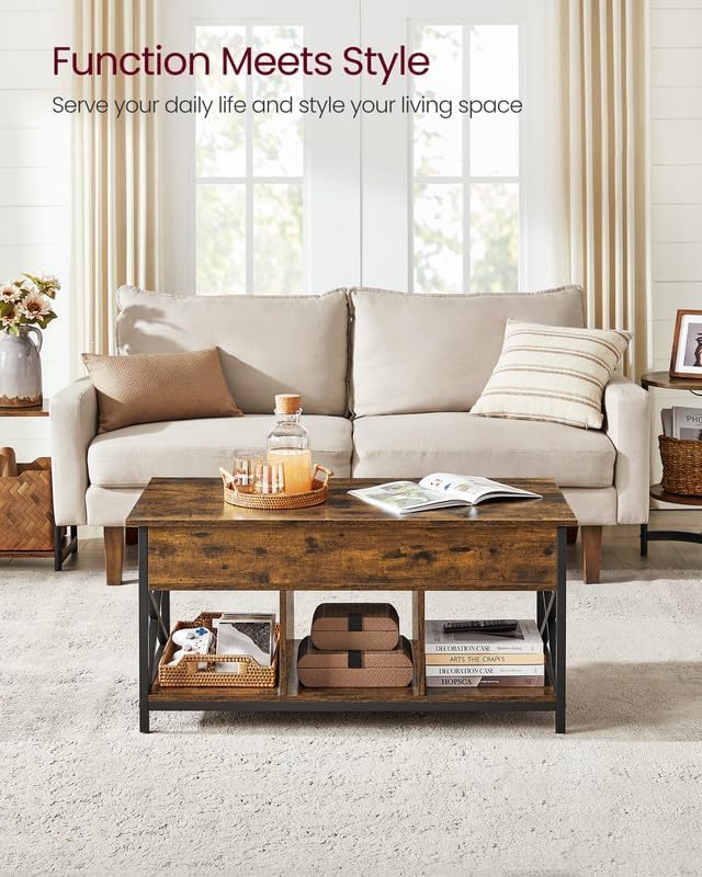 VASAGLE Lift Top Coffee Table with Storage Shelf, 3 Compartments - Image 4