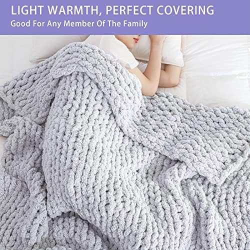 Bigacogo Chunky Knit Throw Blanket for Couch, 80x90 inches, Light Grey - Image 3