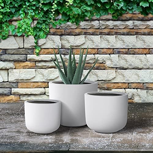 Kante Set of 3 White Concrete Capsule Planters 13.1" 11" 9" Dia - Image 5