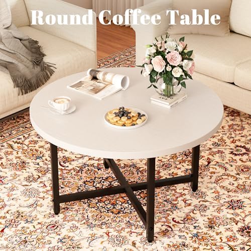 Round Coffee Table, Small Coffee Tables for Living Room, White Coffee Table - Image 4
