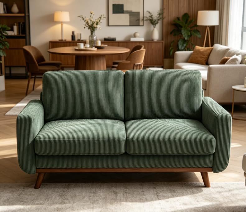 Vesgantti 68" Comfy Green Corduroy Loveseat Sofa, 2 Seater Deep Seat Couch with Spring Cushion, Solid Wood Frame for Living Room, Bedroom, Office by Vesgantti