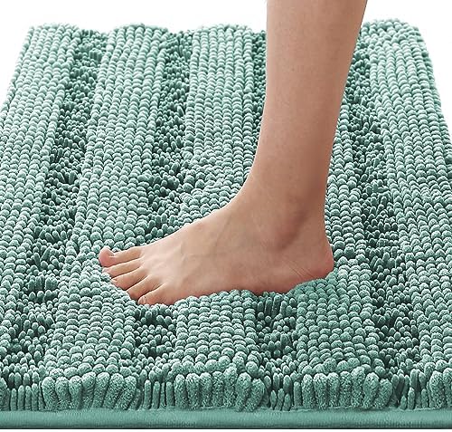 H.VERSAILTEX Bath Rugs for Bathroom Non Slip Bath Mats Extra Thick Chenille Striped Rug 20" x 32" Absorbent Non Skid Fluffy Soft Shaggy Washable Plush Mat for Indoor, Bath Room, Tub - Eggshell Blue by HVERSAILTEX