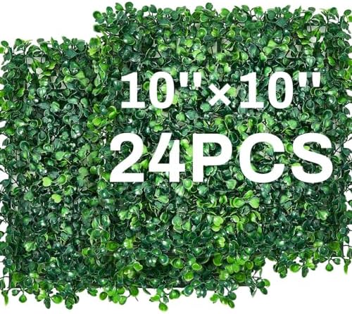 Crowye 24 Pcs 10 x 10 Inch Grass Wall Panel, Artificial Boxwood Wall Panels by Crowye