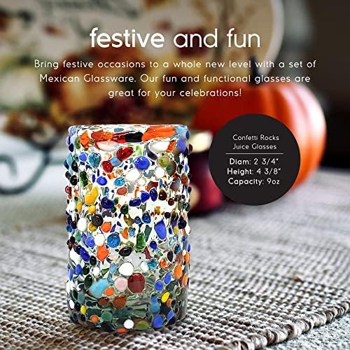 Confetti Rocks 9 oz Juice Glasses (set of 6) Mexican Handmade Multicolor Glassware, Recycled Glass, Lead-free, Toxin-Free (Juice) - Image 2