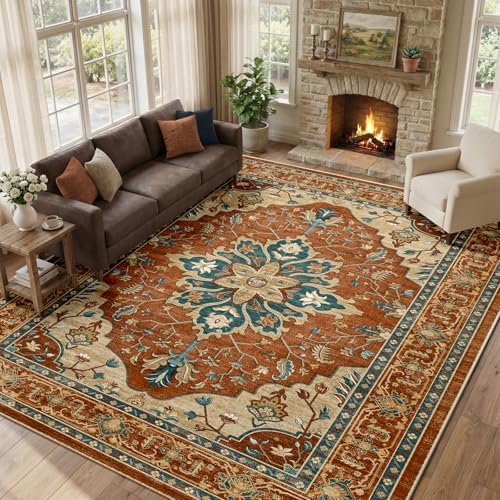 RELEANY Washable Area Rug, Large 10'x14', Red/Orange/Blue/Brown - Image 2