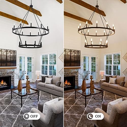 Black Wagon Wheel Chandelier 2 Tier 20-Lights 40 Inch Extra Large Farmhouse Light Fixture Rustic Lighting Round Chandeliers for Dining Room Kitchen Island Foyer Entryway - Image 5