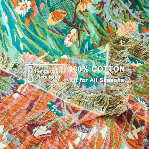 LUTBM Cotton Boho Blanket for Bed, Queen Soft Lightweight Reversible Quilt - Image 6