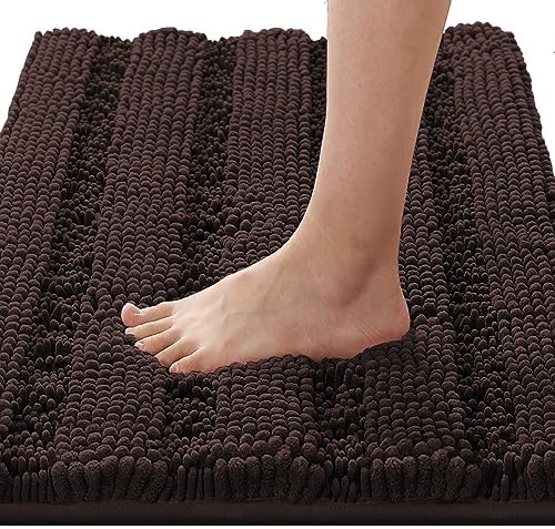 H.VERSAILTEX Bathroom Rugs Bath Rugs for Bathroom Non Slip Bath Mats Extra Thick Chenille Striped Rug 17" x 24" Absorbent Soft Shaggy Washable Dry Fast Bath Mats for Bath Room Floor - Chocolate by HVERSAILTEX