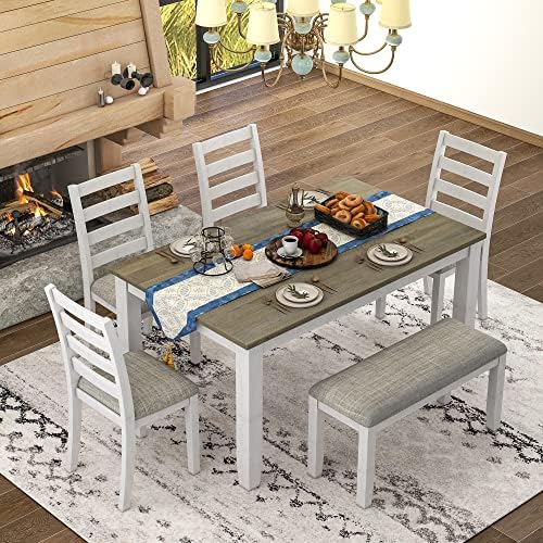 Harper & Bright Designs Classic and Traditional Style 6 - Piece Dining Set, Includes Dining Table, 4 Upholstered Chairs & Bench (Brown) by HarperBrightDesigns