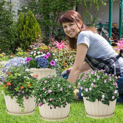 Quarut 4 Pack 10 inch Flower Pots,Plastic Plants Pots Outdoor - Image 6