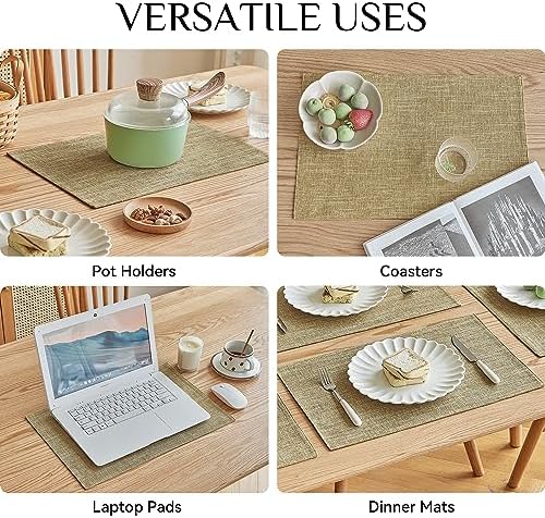Softalker Faux Linen Cloth Placemats Set of 4-12 x 18 Inch, Khaki - Image 5