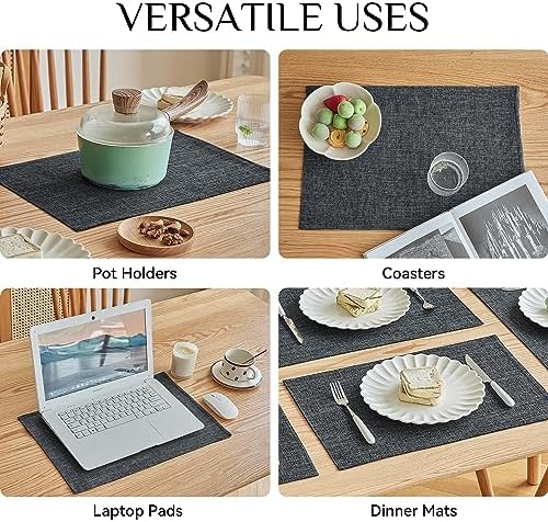 Softalker Faux Linen Cloth Placemats Set of 4-12 x 18 Inch, Dark Grey - Image 5