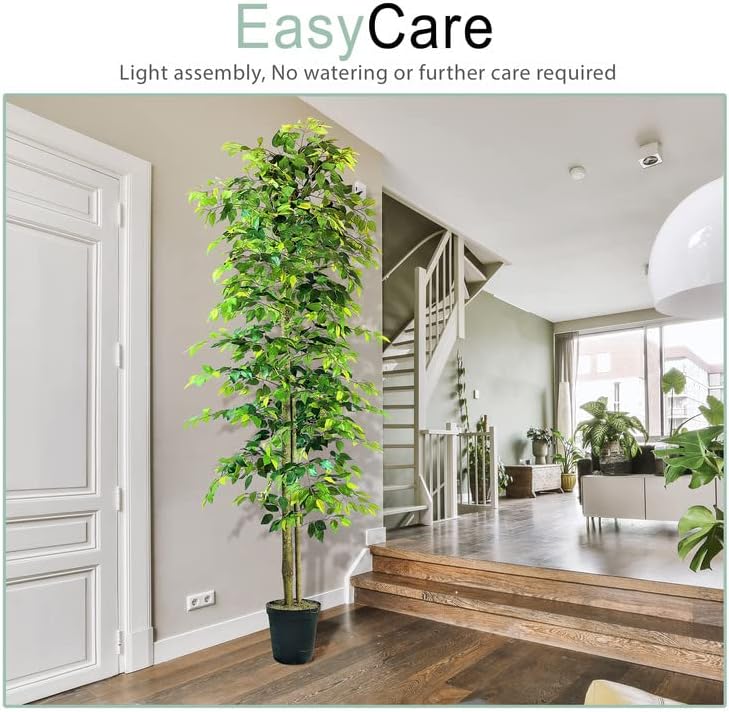 LCG Florals 10ft Artificial Ficus Tree in Black Plastic Pot - Real Wood Trunk, No Maintenance Indoor Faux Plant - Living Room, Home & Office Decor - Image 6