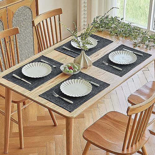 Softalker Faux Linen Cloth Placemats Set of 4-12 x 18 Inch, Dark Grey - Image 7