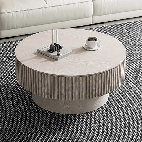 Round Coffee Table with Storage, Modern Wooden Coffee Table by FGXJY