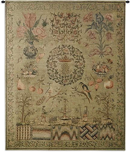 Sampler I | Woven Tapestry Wall Art Hanging | Vintage Sewing and Needlepoint Patterns Historic Reproduction | 100% Cotton USA Size 53x44 by FineArtTapestries
