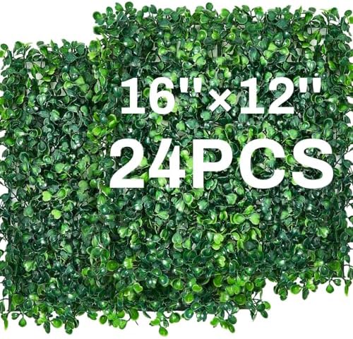 Crowye 24 Pcs 16 x 12 Inch Grass Wall Panel, Artificial Boxwood Wall Panels by Crowye