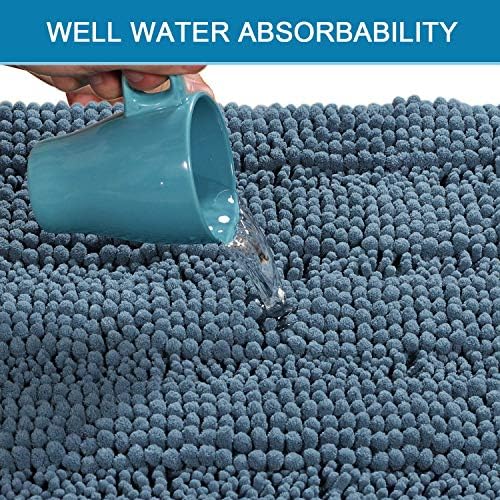 H.VERSAILTEX Bath Mats for Bathroom Non Slip Extra Thick Chenille Striped Bath Rug 24" x 36" Absorbent Non Skid Fluffy Soft Shaggy Rugs Washable Plush Mats for Indoor, Bath Room, Tub - Stone Blue - Image 5