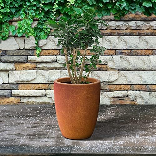 Kante 18.1" H Tall Round Concrete Planter for Outdoor Indoor, Modern Decorative Plant Pots with Drainage Hole & Rubber Plug for Home & Garden Iron Oxide - Image 7