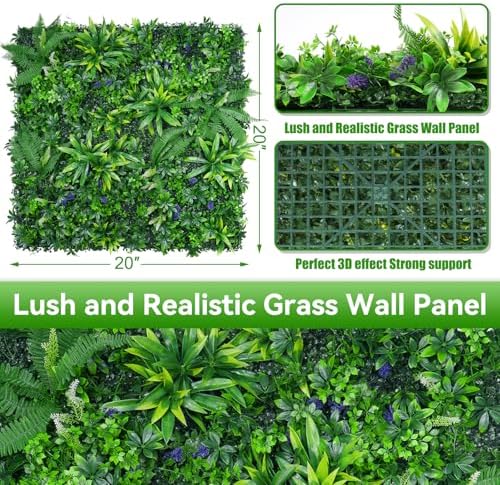 Artificial Grass Wall Panels 20"x20" 6pcs Hedge Greenery Backdrop, UV-Anti - Image 2