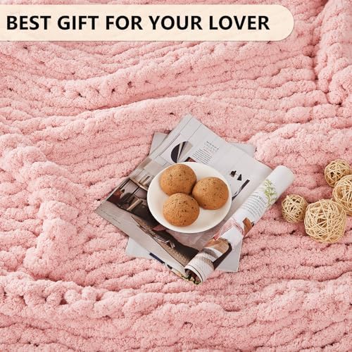 L'AGRATY Chunky Knit Throw Blanket for Couch, 30'' x 40'' Knit Throw, Pink - Image 6