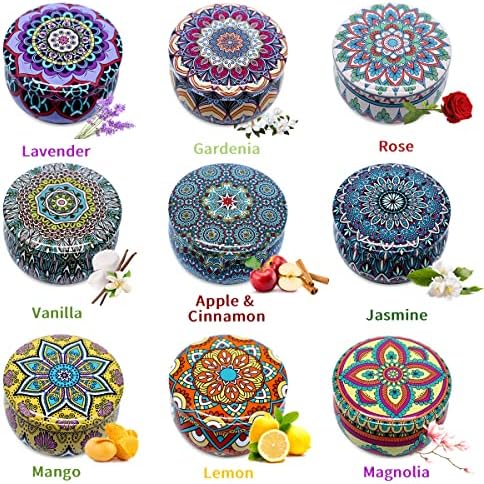 Bohemian Scented Candle for Christmas Thanksgiving Housewarming Gift, Set of 9 2.2oz Aromatherapy Candle for Stress Relief, Bohemian Tin Candle - Image 2