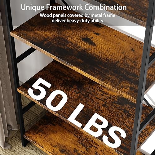 Shintenchi Bookshelf, Arched Bookshelf 5 Tier Bookcase, Tall Shelf for CDs/Books, Home Office Shelf Storage Organizer, Modern Book Shelf for Bedroom/Living Room, Brown - Image 6