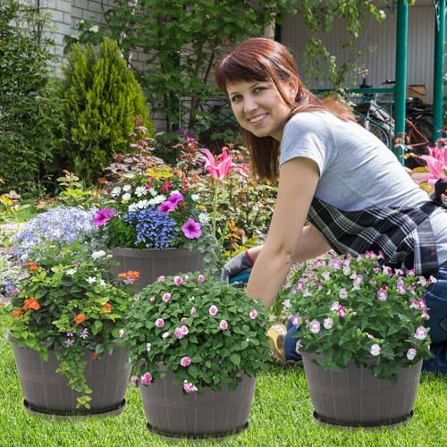 Quarut 4 Pack 10 inch Flower Pots,Plastic Plants Pots Outdoor - Image 6