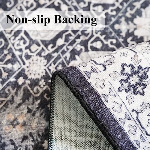 Hallway Washable Runner Rug - 2'6x12 Kitchen Rugs Entryway Rug Runner Vintage Soft Floor Mat Non Slip Indoor Farmhouse Carpet for Bathroom Living Room Bedroom (2'6''x12', Black) - Image 4