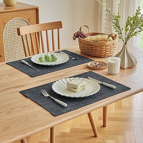 Softalker Faux Linen Cloth Placemats Set of 8-12 x 18 Inch, Dark Grey - Image 2
