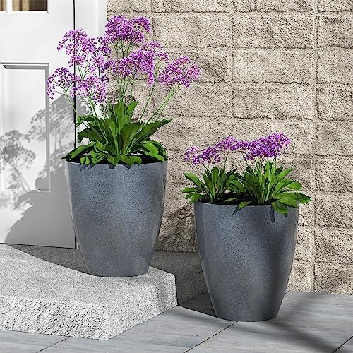 QCQHDU 10 inch Tall Planters for Indoor & Outdoor Plants, 2 Pack Sturdy Plant-Flower-Tree Pots for Front Porch Patio Deck Living Room Decor - Image 4