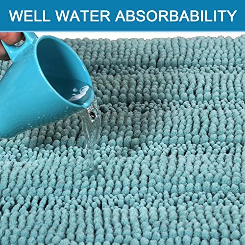 H.VERSAILTEX Bath Mats for Bathroom Non Slip Extra Thick Chenille Striped Bath Rug 24" x 36" Absorbent Non Skid Fluffy Soft Shaggy Rugs Washable Plush Mats for Indoor, Bath Room, Tub - Aqua Haze - Image 5
