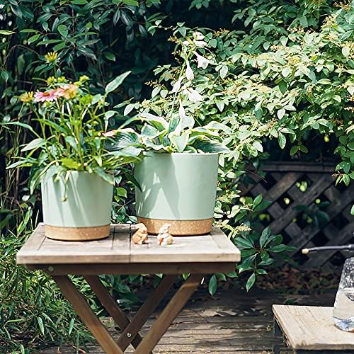 kubvici Indoor Plant Pots Set of 2 Planters 8 inch Plastic Planter with Hole & Saucer Modern Decorative for Outdoor Garden Home (Green, 8 inch) - Image 6