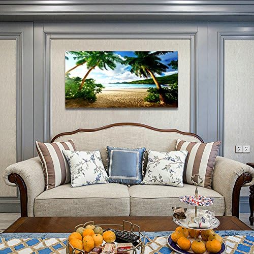 Wall Art Sea Beach Coconut Tree Landscape Picture Print Canvas Wall Art Modern Giclee Artwork Home Decor Stretched and Framed Ready to Hang,2cm Thick Frame, Waterproof Artwork. - Image 2