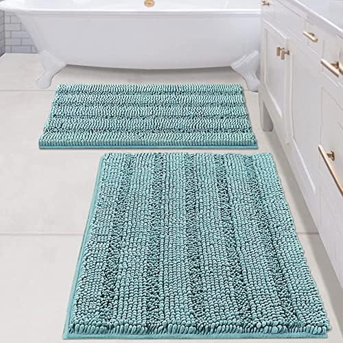 H.VERSAILTEX Bathroom Rugs Bath Mats Sets Super Absorbent Chenille Striped Bath Mats Non Skid Machine Wash Dry Rugs for Bathroom Floor Set of 2(Aqua Haze, 24 x 36 Plus 20 x 32 - Inches) by HVERSAILTEX