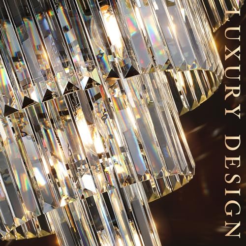 CATINER 24" Modern Crystal Chandeliers,12-Light Black Round Light Fixture - Image 2