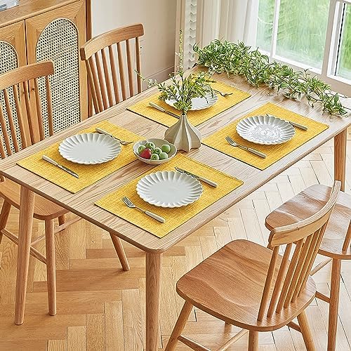 Softalker Faux Linen Cloth Placemats Set of 8-12 x 18 Inch, Mustard - Image 7