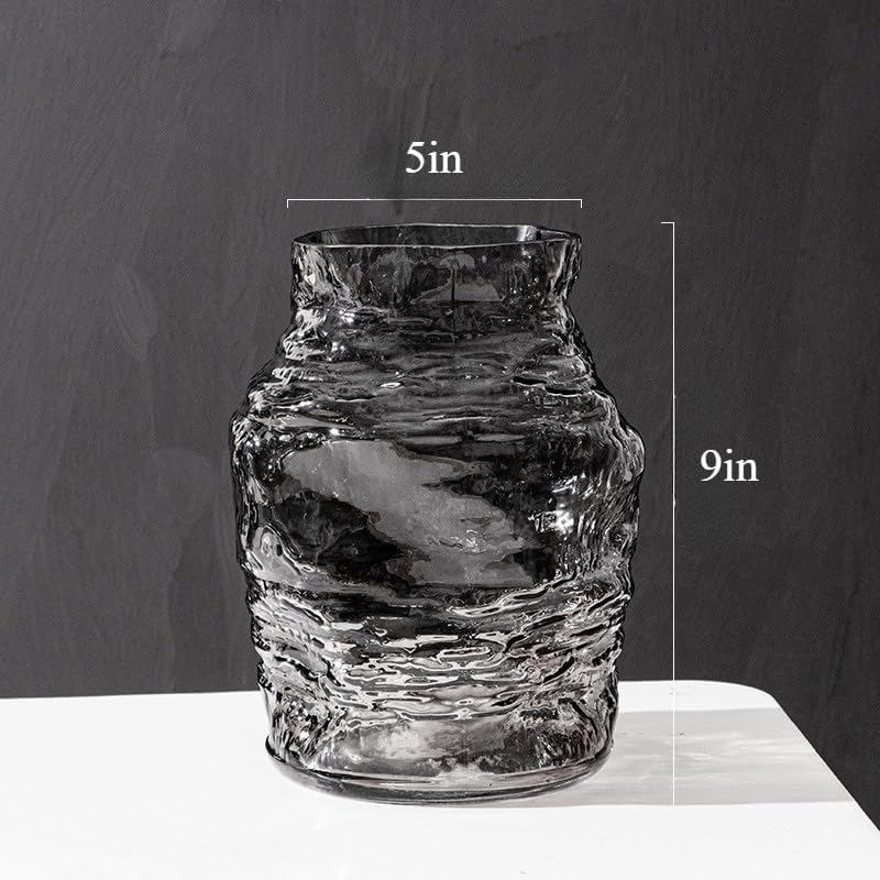 Handmade Glacier Patterned Glass Vase with Simple Style Irregular Shape and Innovative Home Decoration (Grey 9in) - Image 2