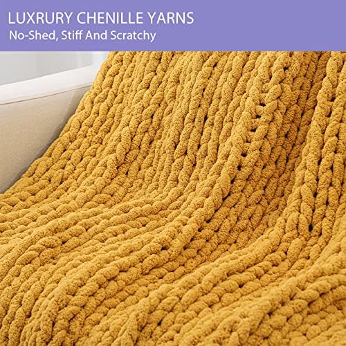Bigacogo Chunky Knit Throw Blanket for Couch, 51x63 inches, Mustard Yellow - Image 4