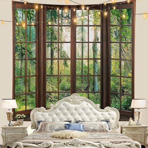 Green Forest Window Tapestry Natural Scenery Tapestry for Bedroom 60"x 60" - Image 5