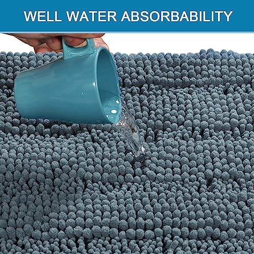H.VERSAILTEX Bathroom Rugs Bath Rug Set 2 Piece Bathroom Contour Rug Toilet Mat Sets Non Slip Contour Bath Rug Ultra Thick Water Absorbent Striped Bath Mats(47" x 17" Plus 20" x 20" U, Stone Blue) - Image 5