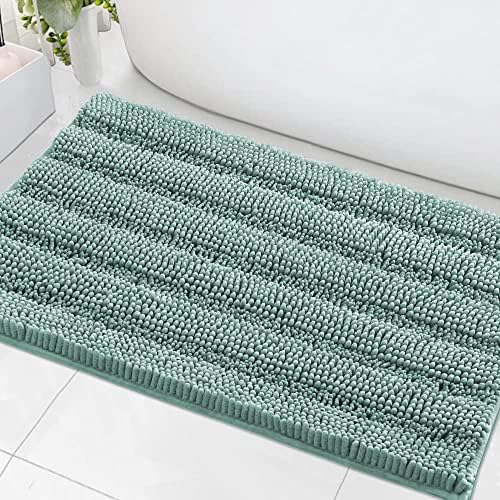 H.VERSAILTEX Bath Mats for Bathroom Non Slip Extra Thick Chenille Striped Bath Rug 24" x 36" Absorbent Non Skid Fluffy Soft Shaggy Rugs Washable Plush Mats for Indoor, Bath Room, Tub - Eggshell Blue by HVERSAILTEX