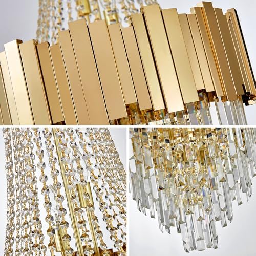 Crystal Chandeliers for High Ceilings 12-Light Modern Chandelier Large Gold Chandelier Light Fixture for Foyer,Living Room,Dining Room,Entryway Width-23.6 inch - Image 3