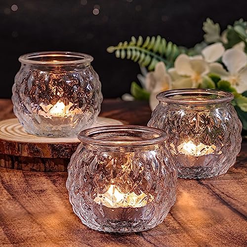 DARJEN Clear Votive Candle Holders Set of 24- Round Glass Candle Holders Bulk for Tea Light Candle, Diamond Texture Candle Votives for Wedding Centerpiece, Living Room & Home Table Decor (Pack of 3) - Image 5