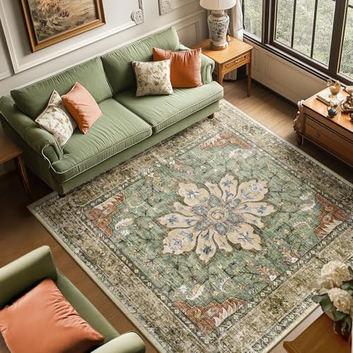 RELEANY Washable Area Rug, Square 6'x6', Brick/Brown/Green - Image 2