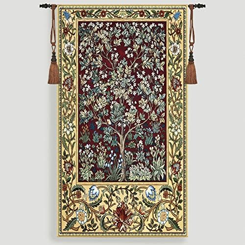 Aubelin Tapestry Long Ruby William Morris Tree of Life Fine Art Tapestry Wall Hanging Size 63"x35" - Image 2
