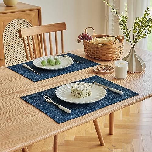 Softalker Faux Linen Cloth Placemats Set of 6-12 x 18 Inch, Navy - Image 2