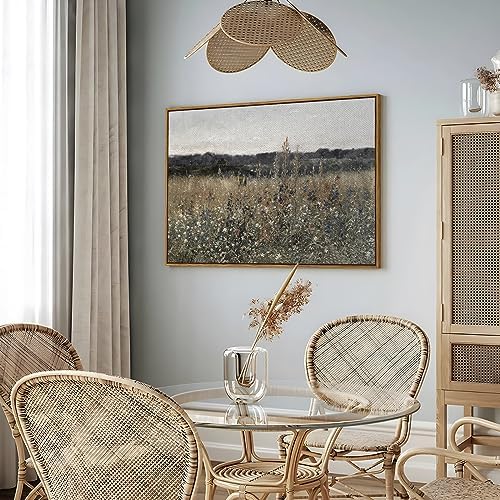 InSimSea Framed Canvas Wall Art Vintage Decor, Landscape Wall Art, Meadow with Flowers Art, Modern Farmhouse Decor, Cottagecore Bedroom Bathroom Office Decorations, 24"x36" - Image 4