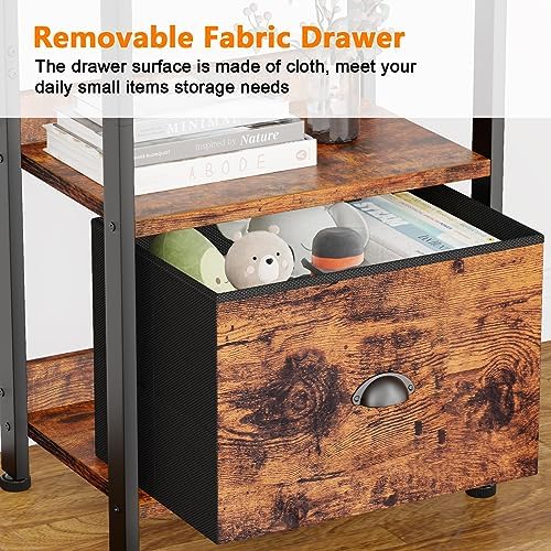 Furologee 5 Tier Bookshelf with Drawer, Tall Narrow Bookcase with Shelves, Wood and Metal Bookshelves Storage Organizer, Industrial Display Standing Shelf Unit for Bedroom, Living Room, Rustic Brown - Image 5